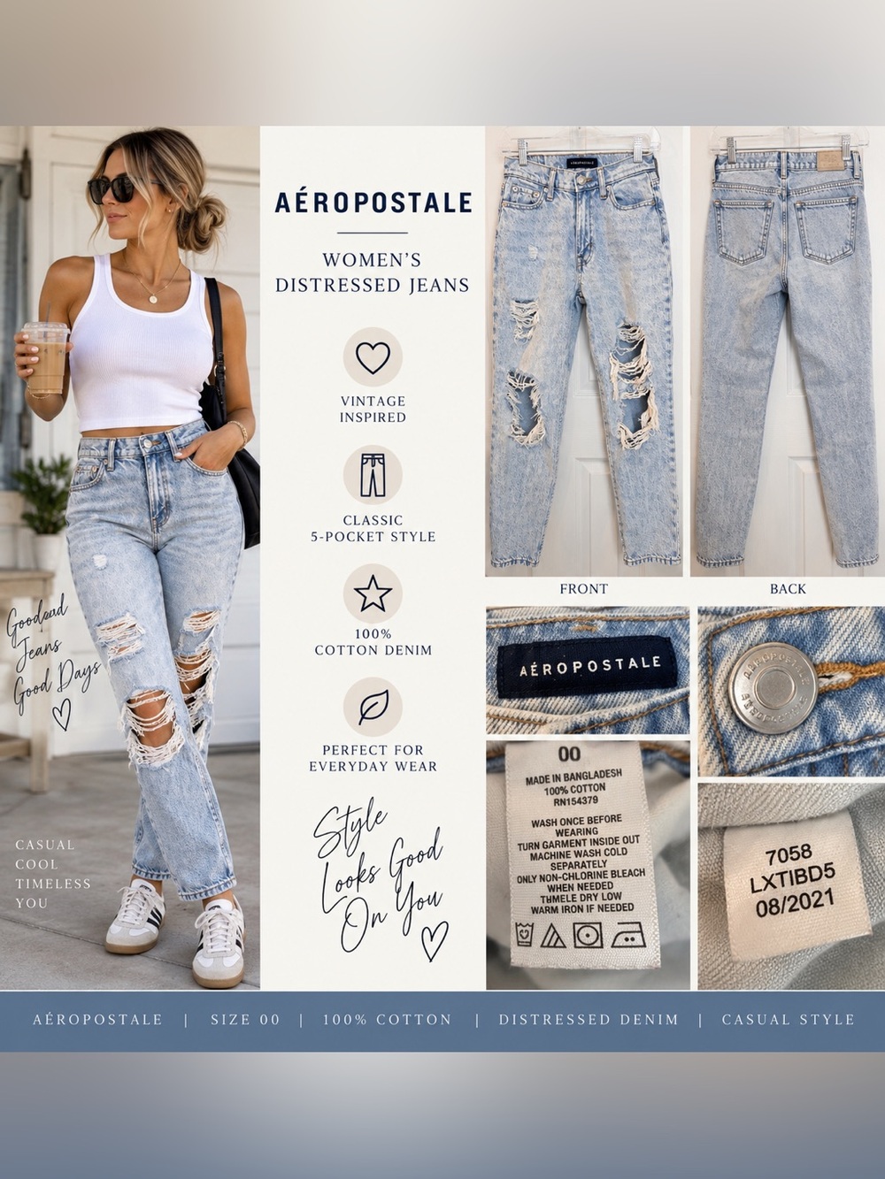 Aéropostale Distressed Ripped Jeans Women’s 00 Light Wash 100% Cotton